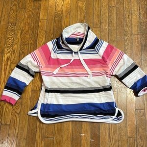 Cowl Neck Striped Sweatshirt from Talbot - Size XL Petite 💙🤍🖤